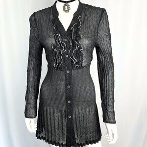 Vintage Melanie Lyne Y2K floral black crinkle gothic ruffle blouse small